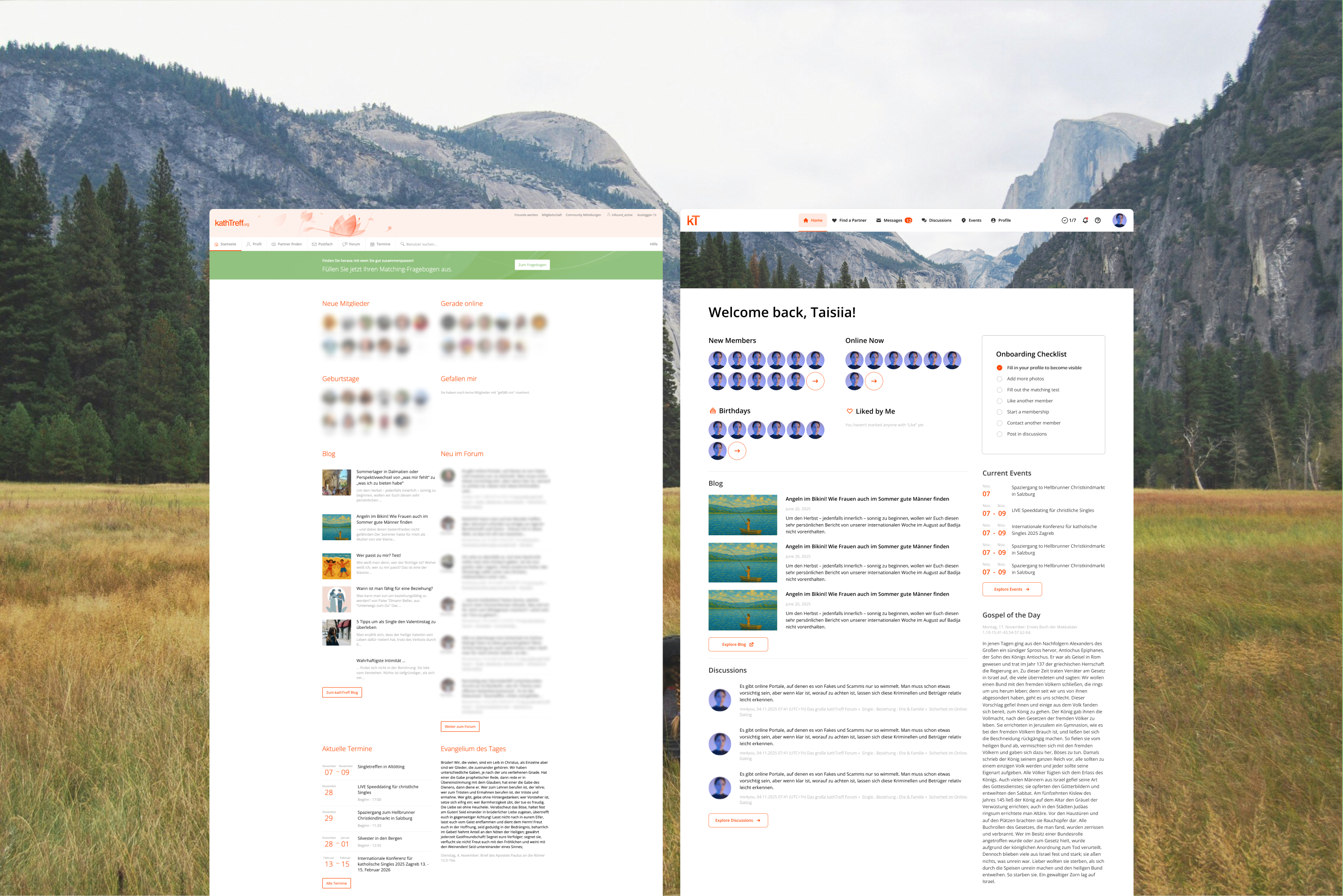 Before and after comparison of the kathTreff Home dashboard