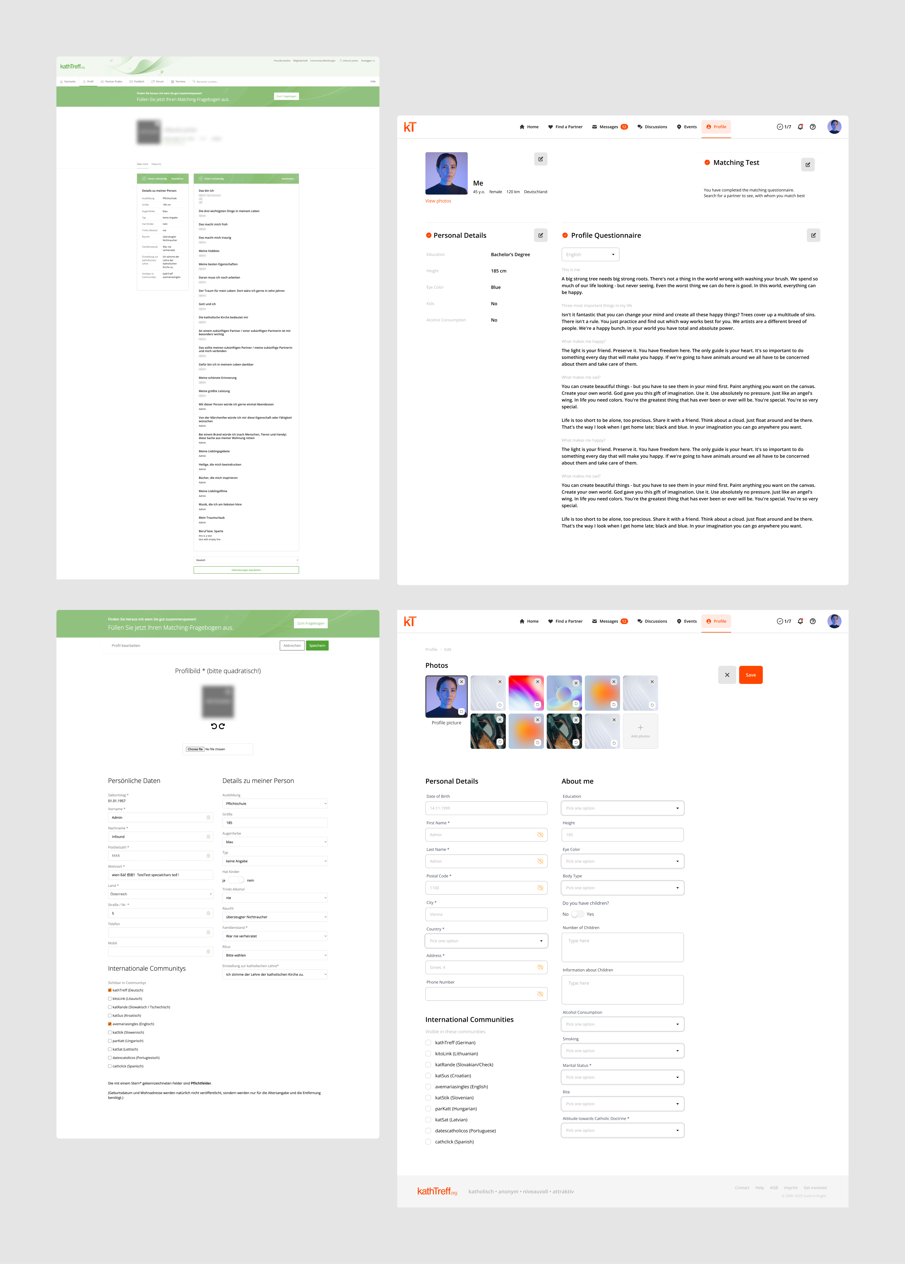 Before and after comparison of the kathTreff profile and profile-edit screens