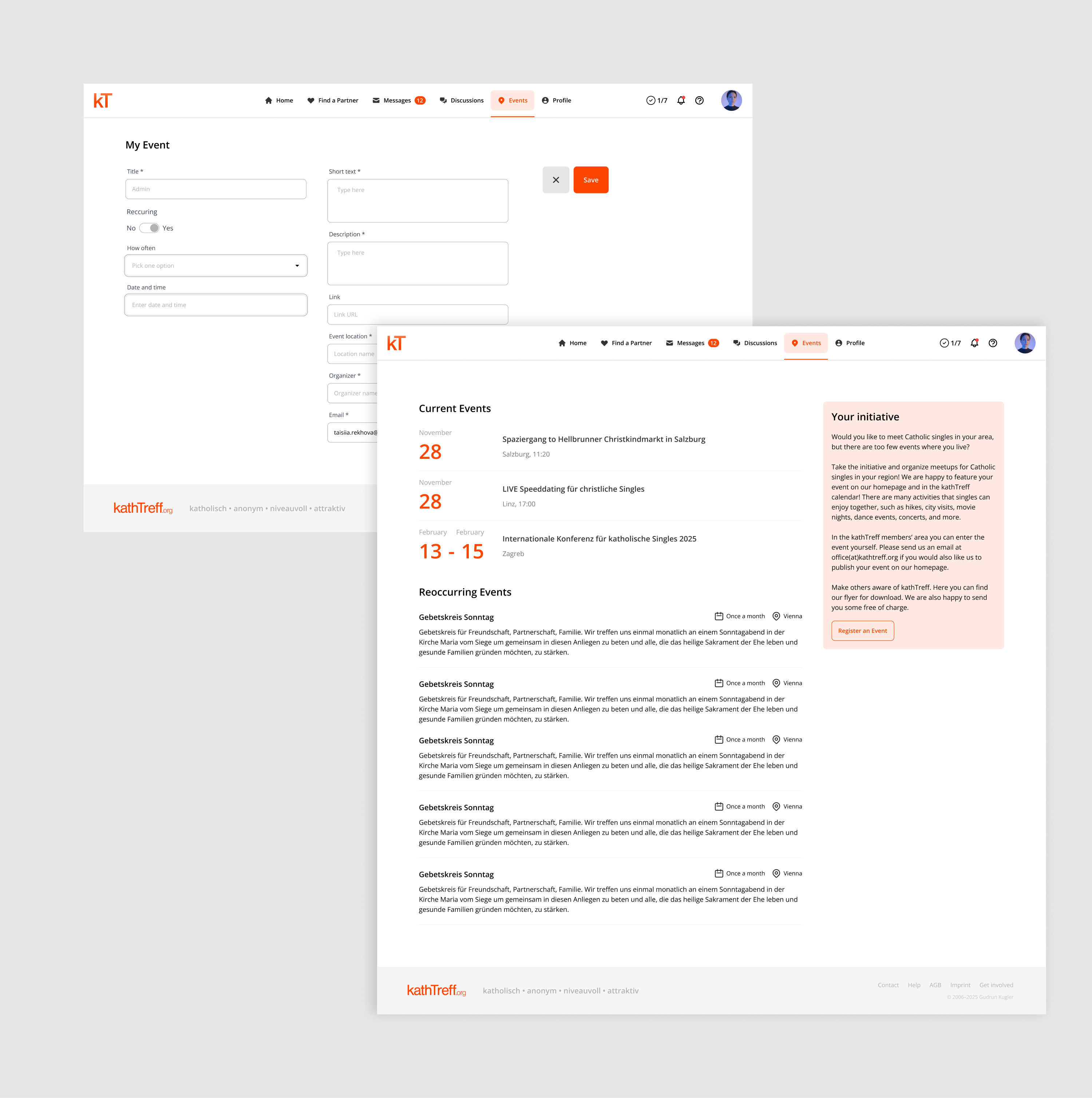 Events listing and event creation form