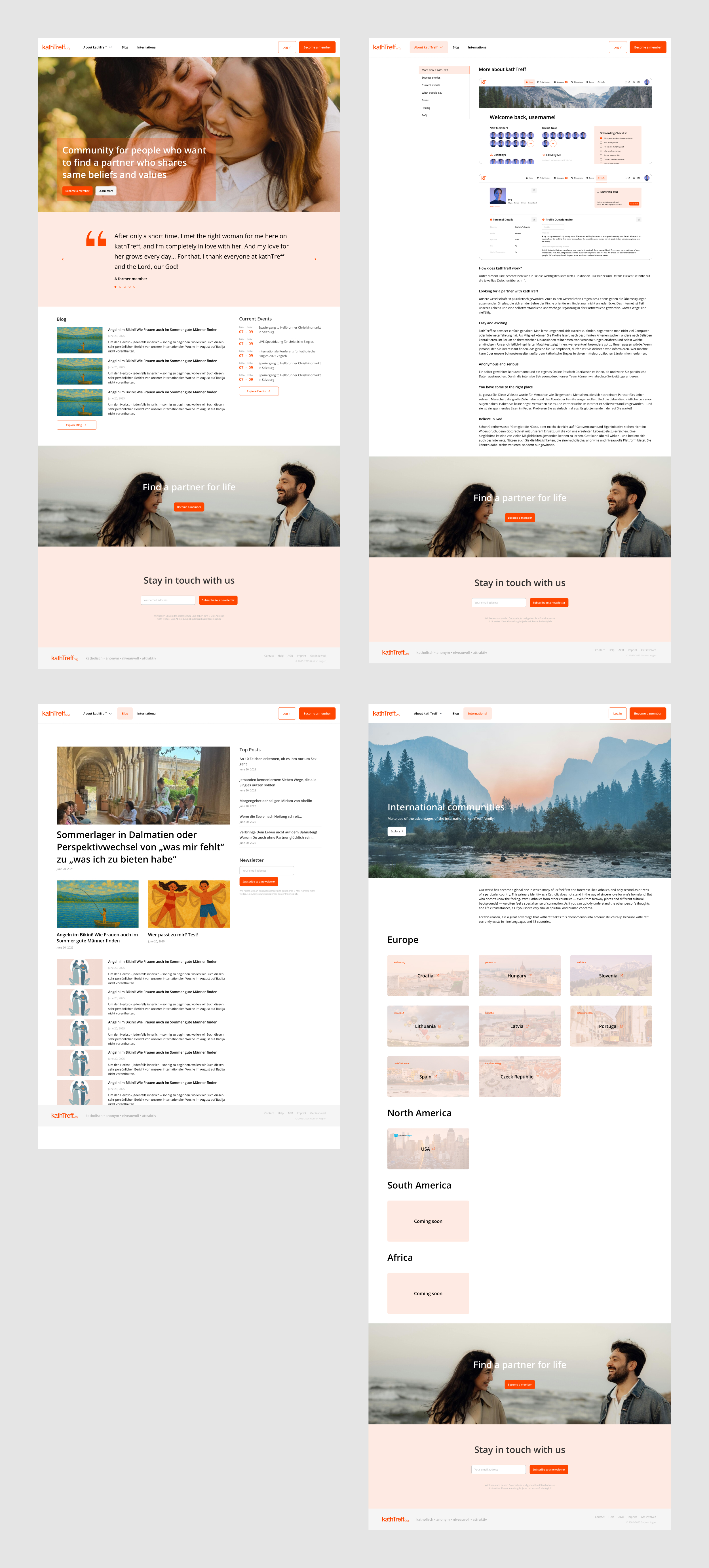 Marketing website templates: landing page, About kathTreff, Blog, and International communities