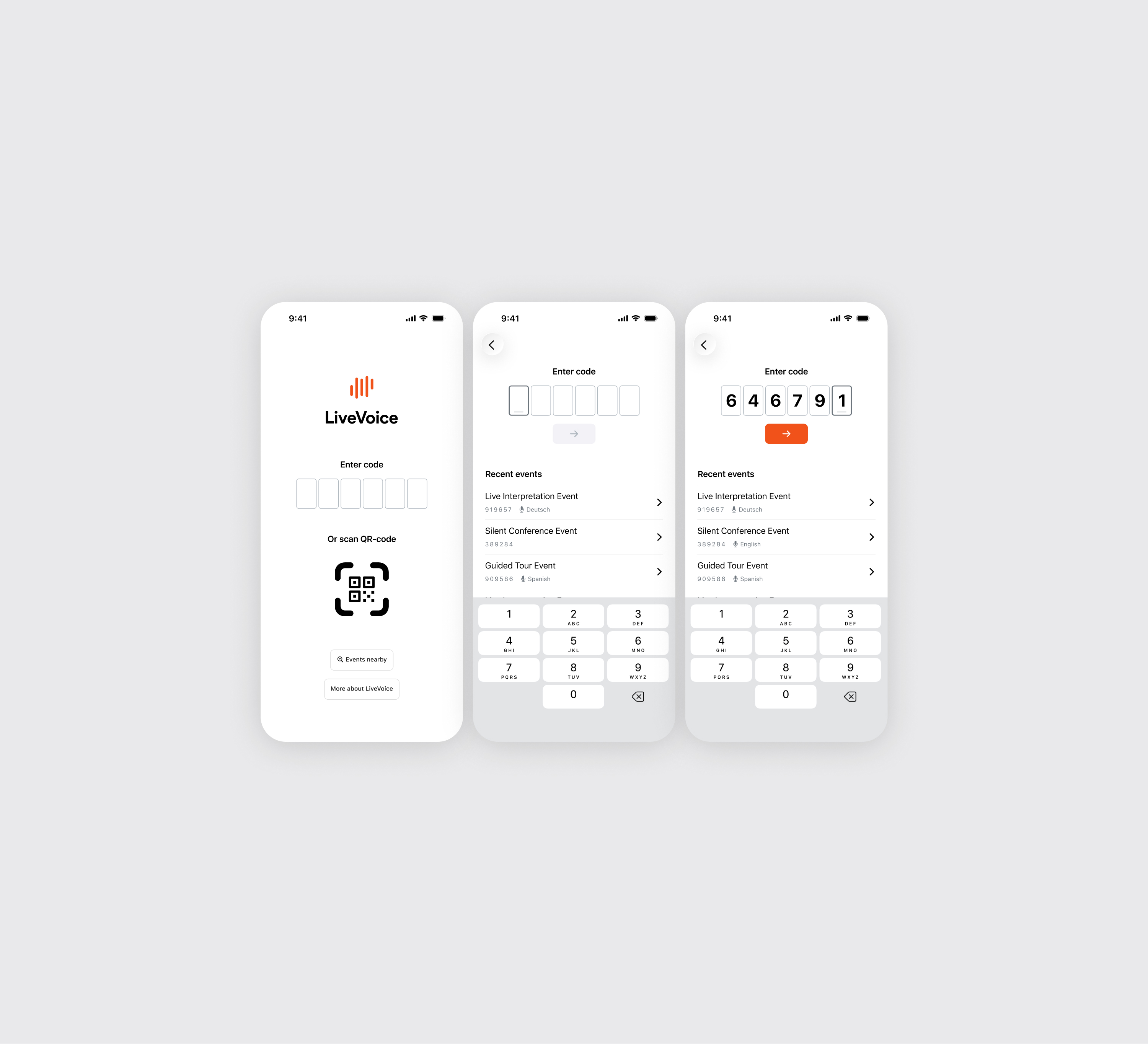 Join event flow, redesigned code entry and recent events