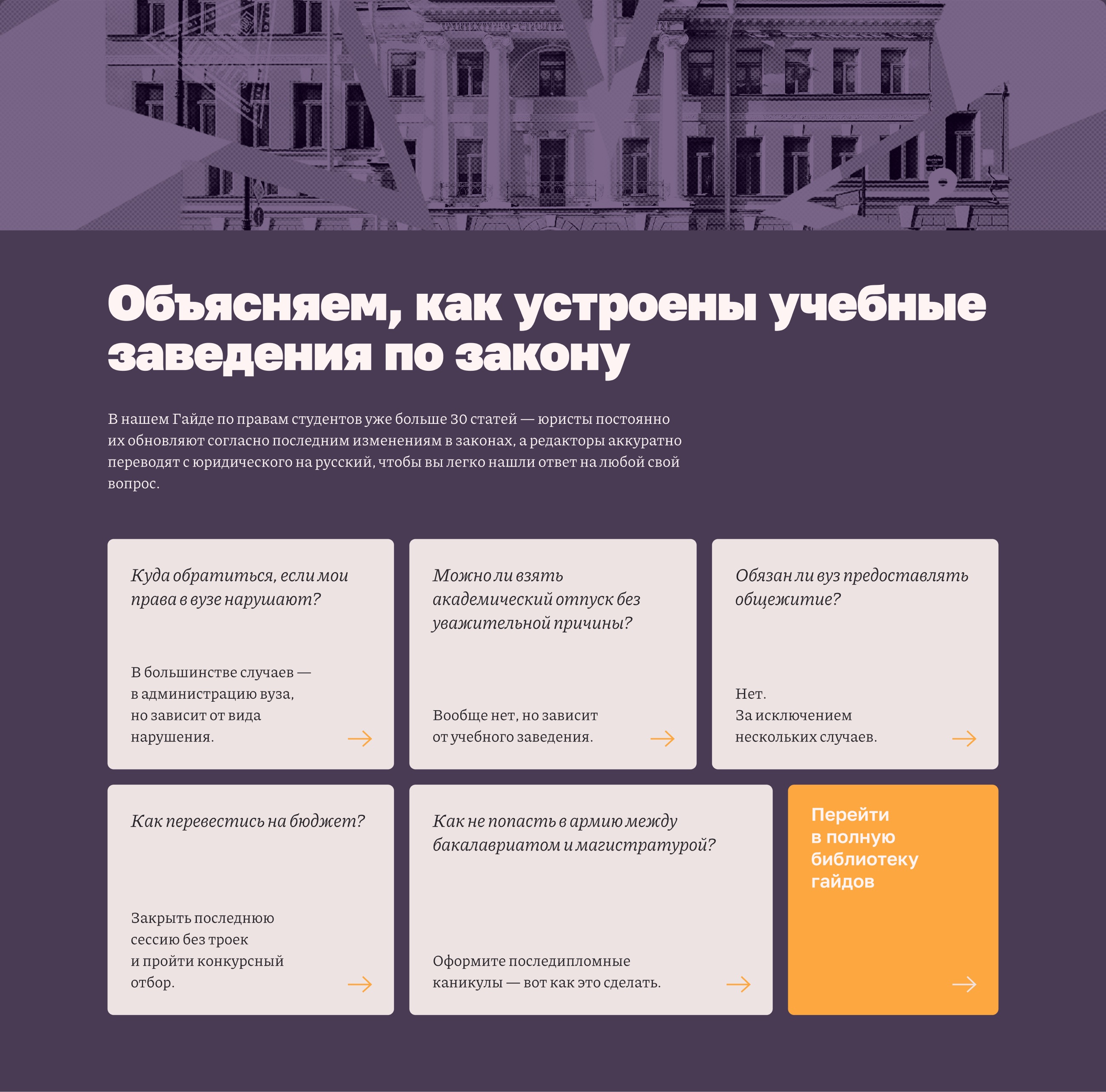 FAQ grid explaining students&rsquo; legal rights at universities